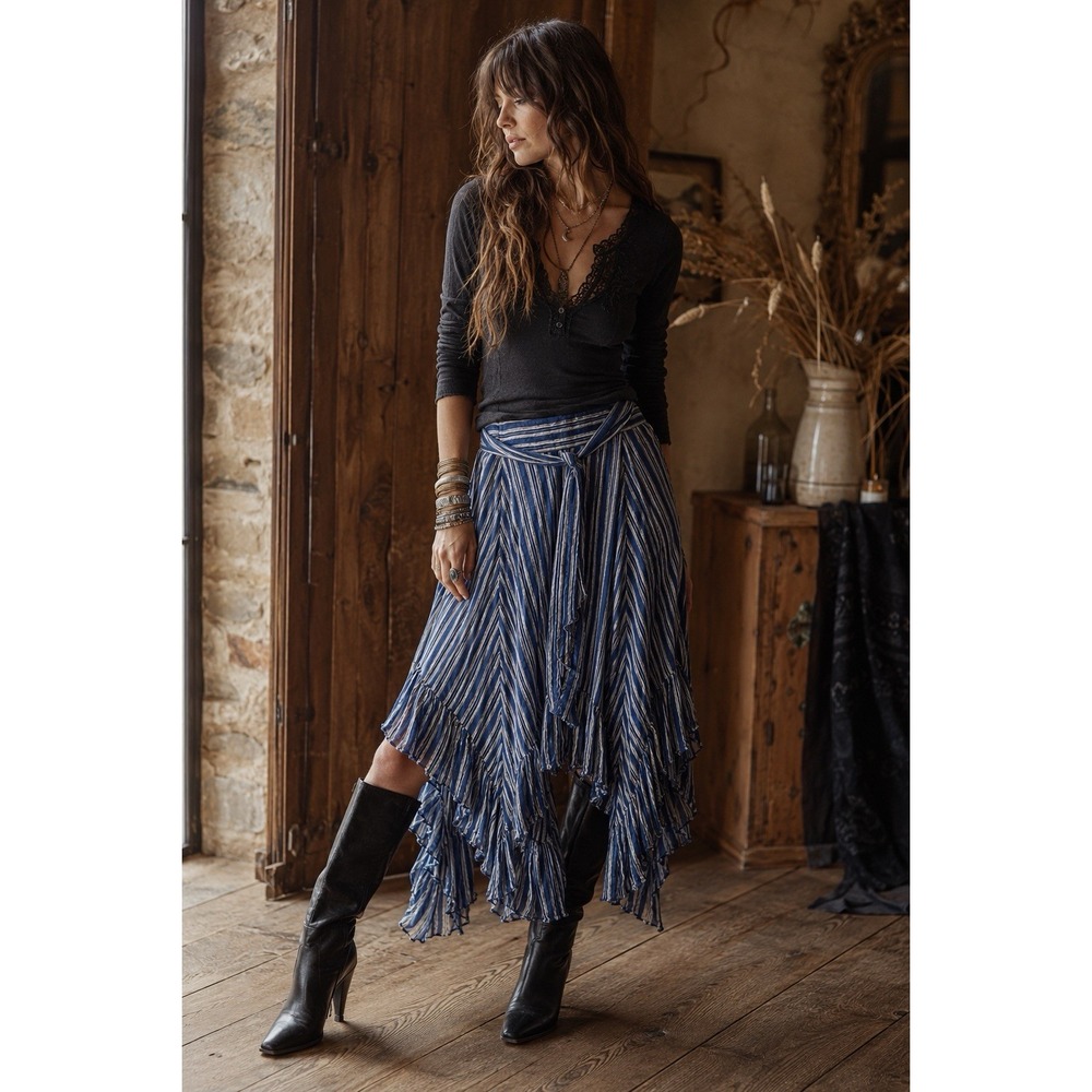 Free People FP One Striped Giselle Skirt/Dress Womens S Boho Stevie Nicks Hippie